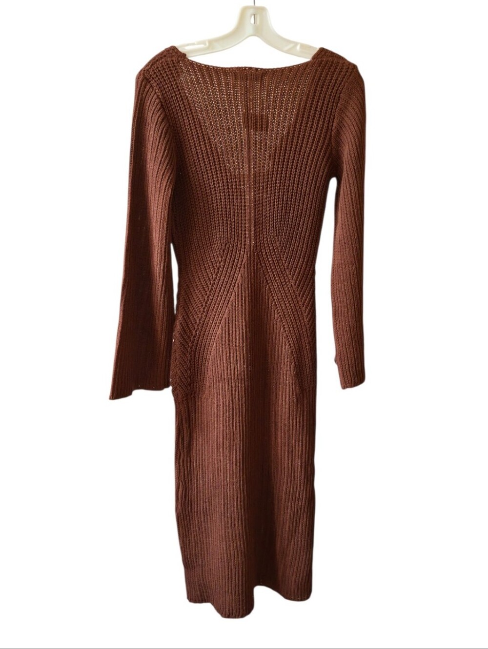 12th Tribe Brown Knit Sweater Midi Dress Women's Long Sleeve Boho Size Small - Picture 2 of 6